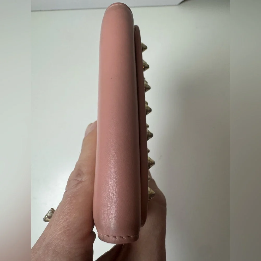 Christian Louboutin Women’s Calfskin Spiked Pink Macaron Mini Wallet
